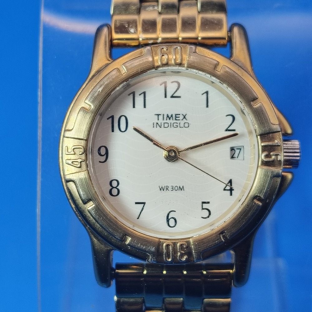 Vintage 1998 Timex Indiglo Wave Dial 25mm Women's Quartz Field Watch Restored